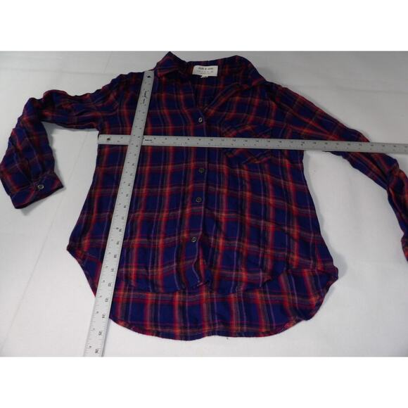 Cloth & Stone Small Plaid Button Up Shirt Anthro Blue Red Western Country - Picture 5 of 9